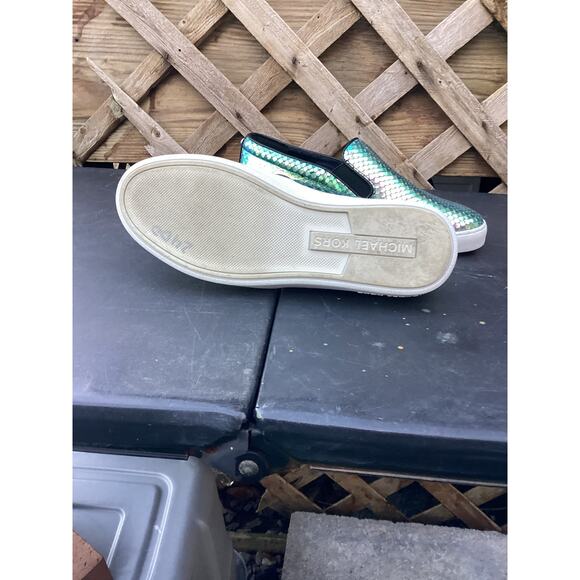 Michael KORS KEATON MK LOGO IRIDESCENT SNAKE SKATE SNEAKERS 6M/36M - Picture 5 of 6